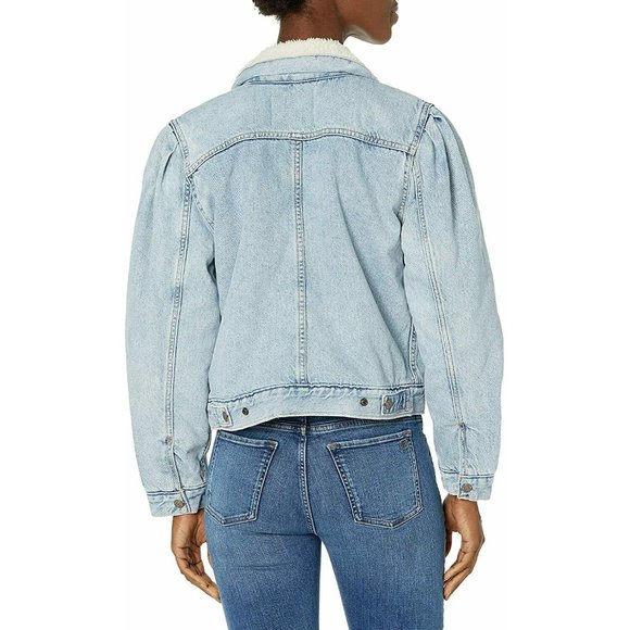 Levi's Women's Original Utility Sherpa Trucker Puff Denim Jackets Size Small - Picture 2 of 6